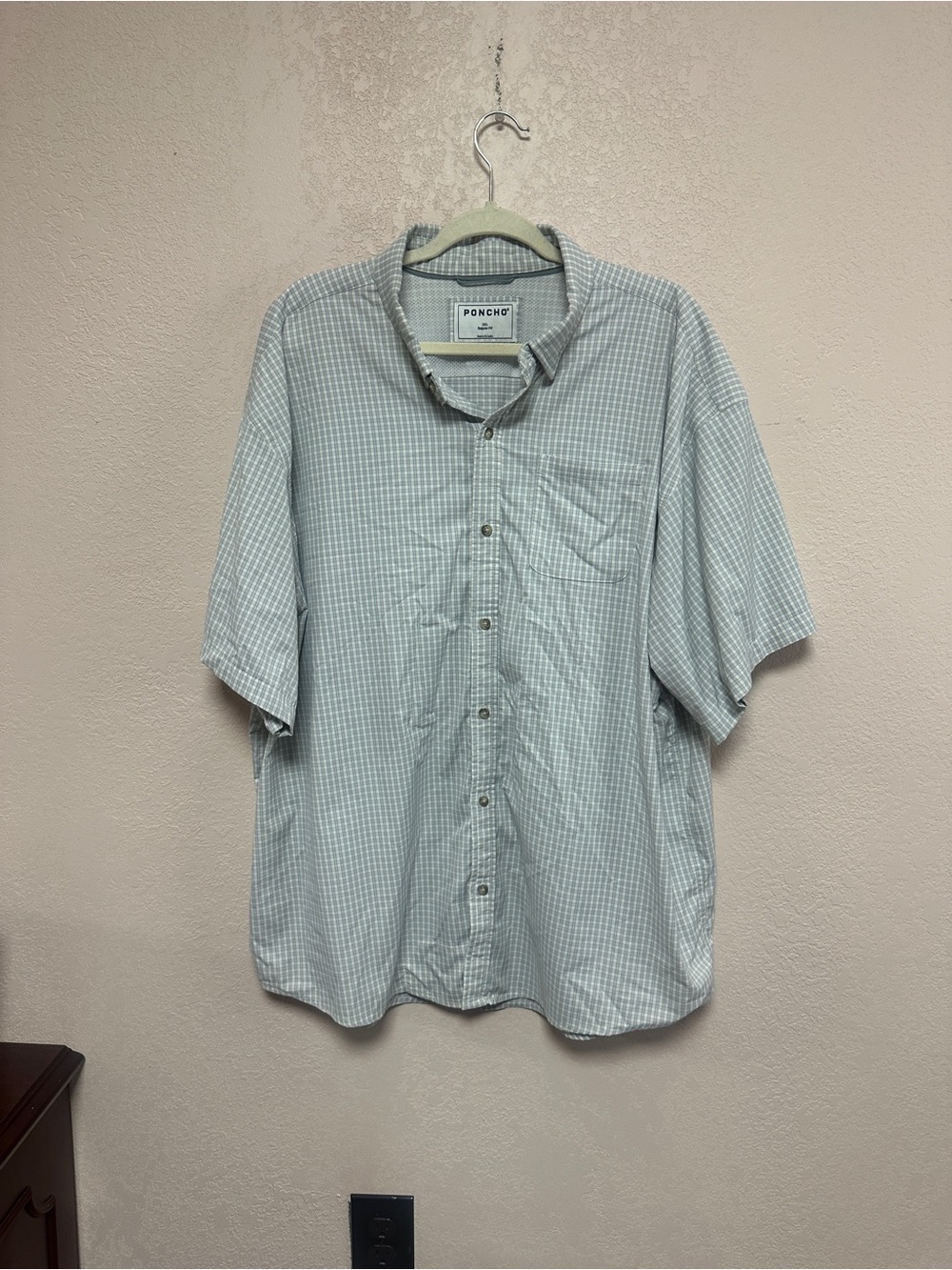 Poncho Men's 3X Regular Gray Check Short Sleeve Button-Up Shirt